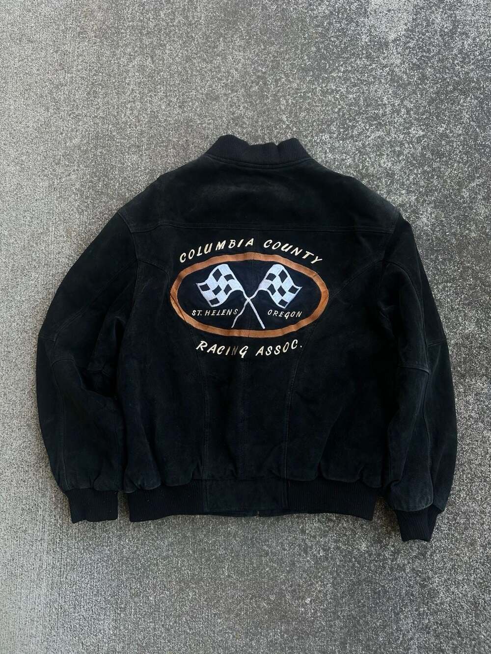 Vintage Columbia County Racing Assoc. Suede Leather Bomber Jacket XL